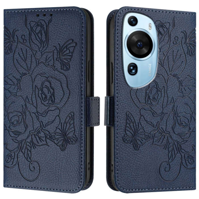 For Huawei P60 Art Embossed Rose RFID Anti-theft Leather Phone Case(Dark Blue)