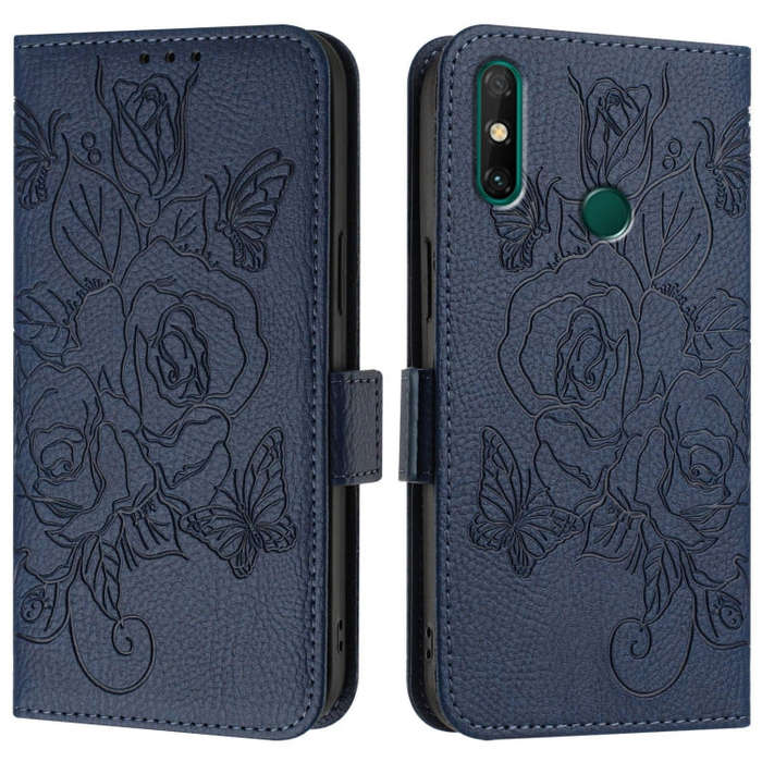 For Huawei Enjoy 20 SE / Y7a 4G Embossed Rose RFID Anti-theft Leather Phone Case(Dark Blue)