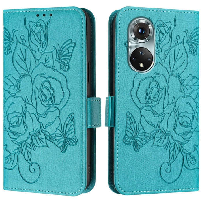 For Huawei nova 9 Embossed Rose RFID Anti-theft Leather Phone Case(Light Blue)