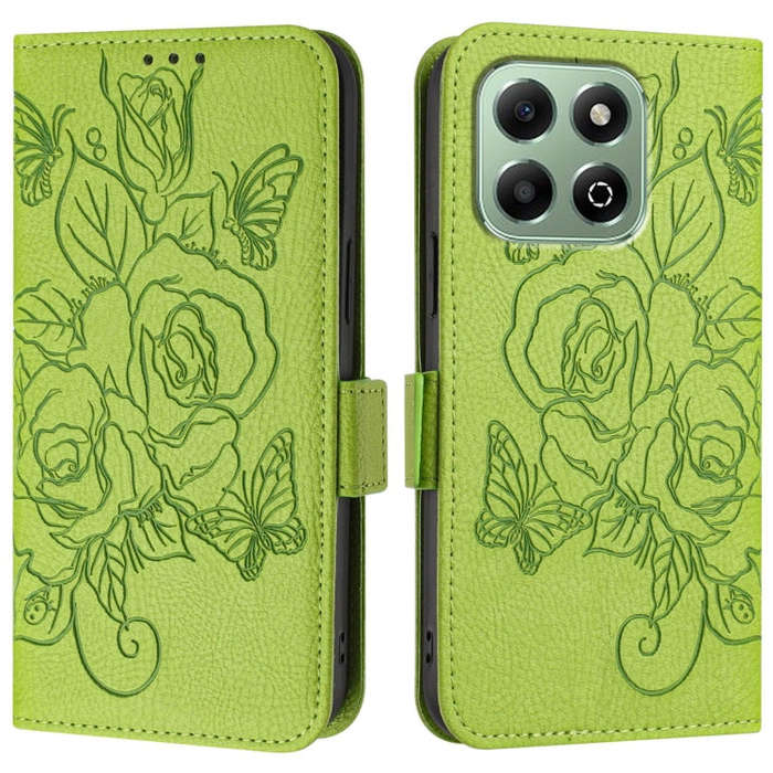 For Honor X6b Embossed Rose RFID Anti-theft Leather Phone Case(Green)