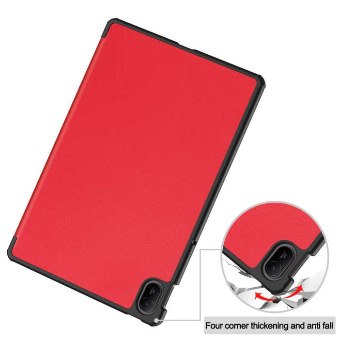 For Huawei Matepad SE 11 Custer Pure Color 3-Fold Holder Smart Leather Tablet Case(Red)
