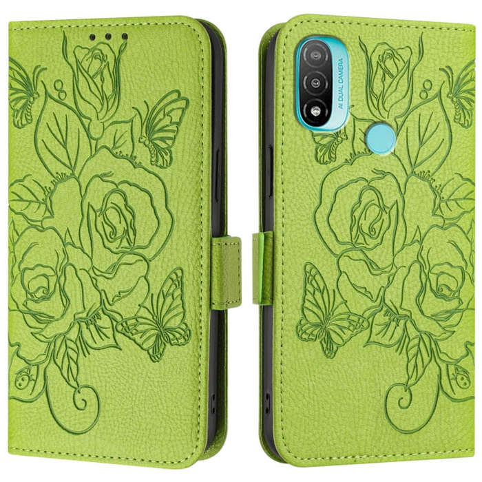 For Motorola Moto E20 / E30 / E40 Embossed Rose RFID Anti-theft Leather Phone Case(Green)