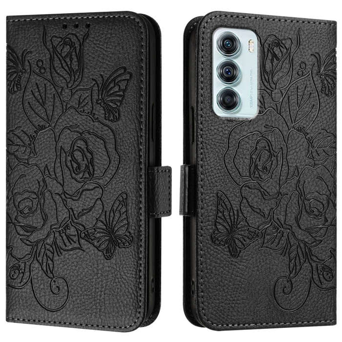 For Motorola Edge S30 / Moto G200 5G Embossed Rose RFID Anti-theft Leather Phone Case(Black)