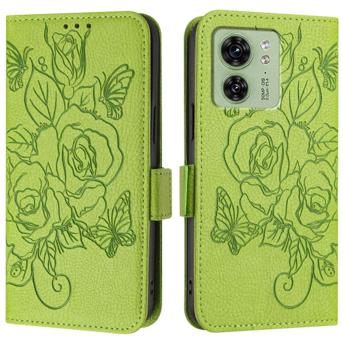 For Motorola Edge 40 5G Embossed Rose RFID Anti-theft Leather Phone Case(Green)
