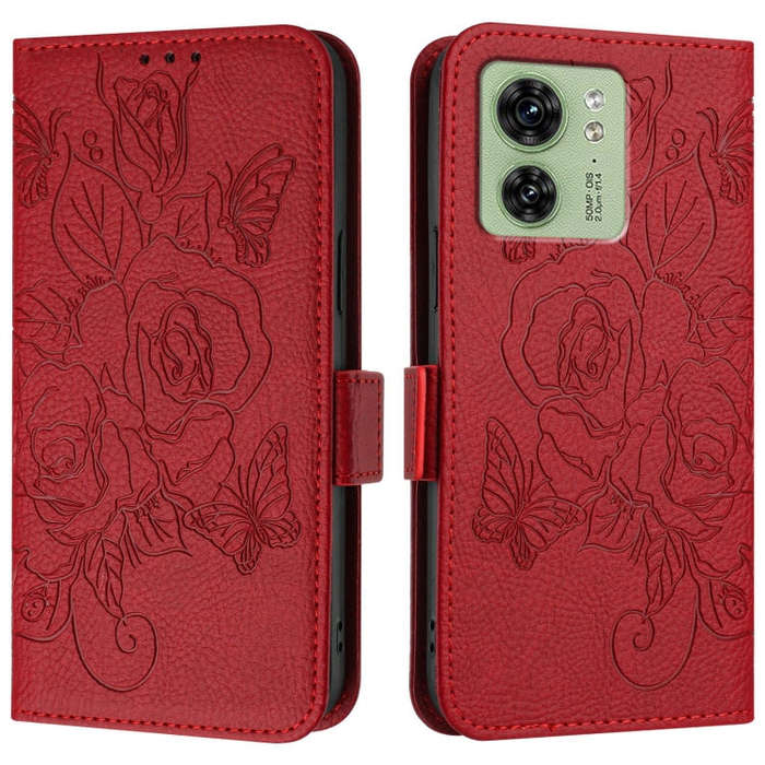 For Motorola Edge 2023 North American Embossed Rose RFID Anti-theft Leather Phone Case(Red)