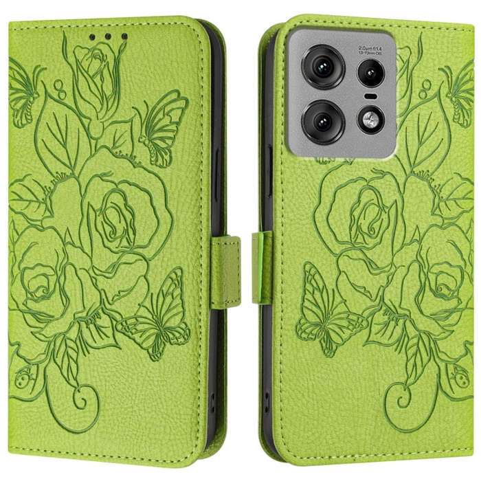 For Motorola Edge 50 Pro Embossed Rose RFID Anti-theft Leather Phone Case(Green)