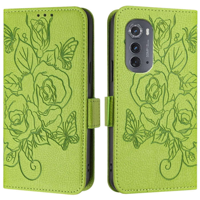For Motorola Edge 2022 / 5G UW 2022 Embossed Rose RFID Anti-theft Leather Phone Case(Green)