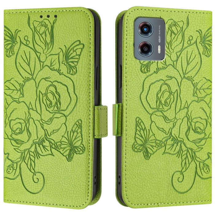 For Motorola Moto G 5G 2023 Embossed Rose RFID Anti-theft Leather Phone Case(Green)
