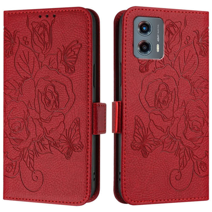 For Motorola Moto G 5G 2023 Embossed Rose RFID Anti-theft Leather Phone Case(Red)