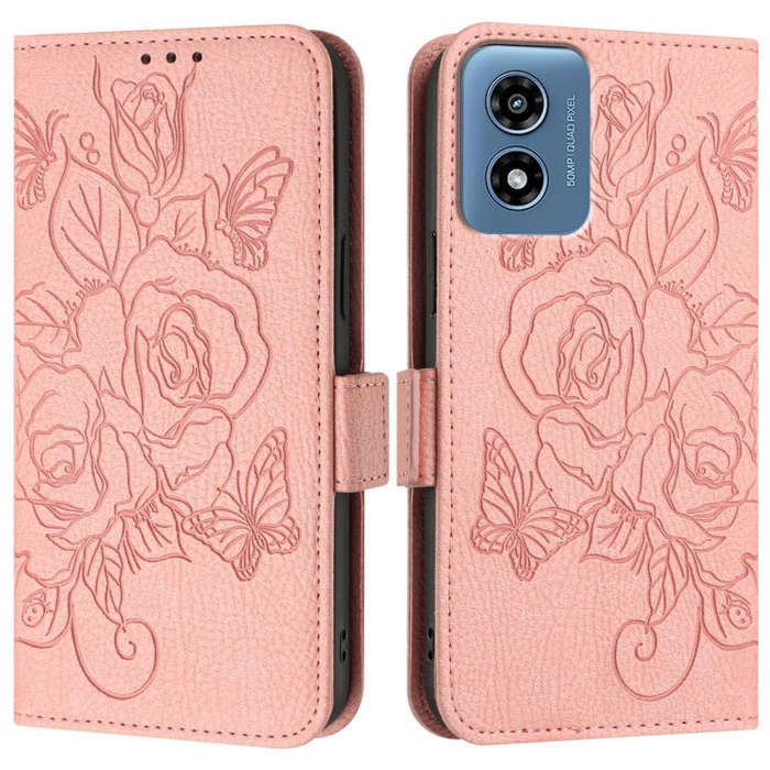 For Motorola Moto G Play 5G / G 5G 2024 Embossed Rose RFID Anti-theft Leather Phone Case(Pink)