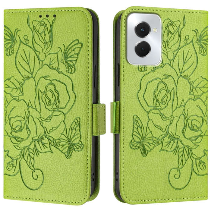 For Motorola Moto G Power 5G 2024 Embossed Rose RFID Anti-theft Leather Phone Case(Green)