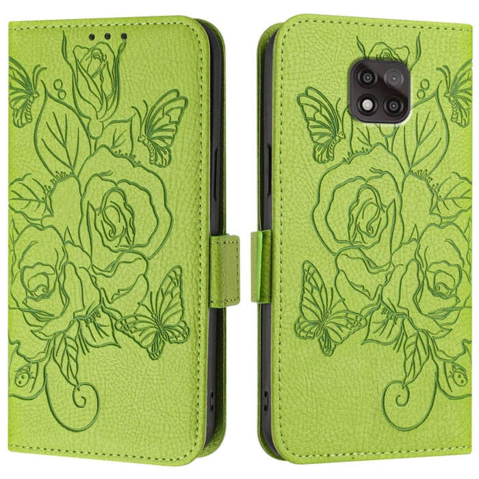 For Motorola Moto G Power 2021 Embossed Rose RFID Anti-theft Leather Phone Case(Green)