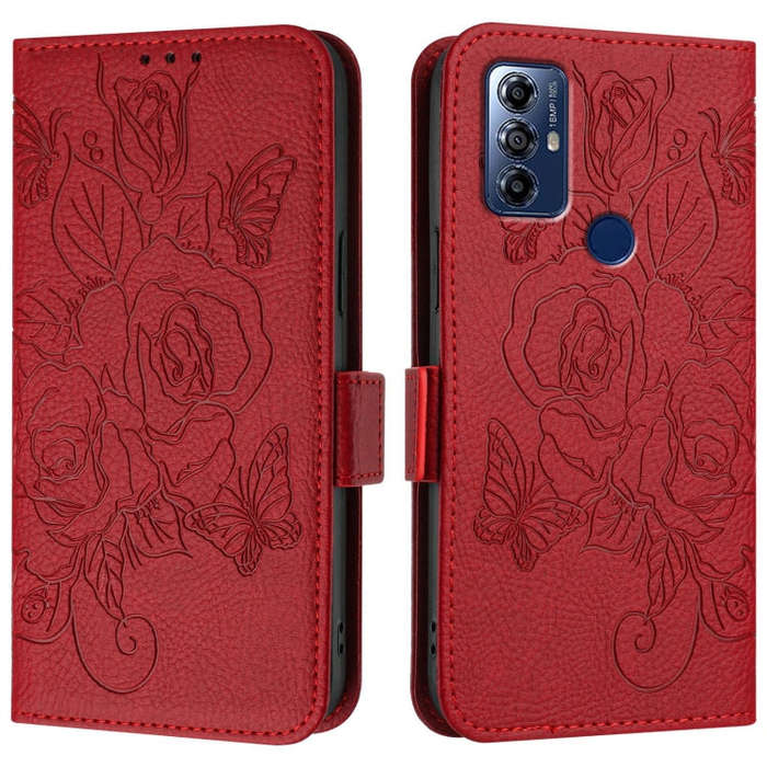 For Motorola Moto G Pure 2021 / G Play 2023 Embossed Rose RFID Anti-theft Leather Phone Case(Red)
