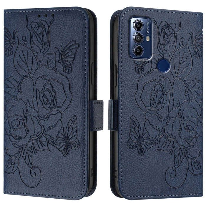 For Motorola Moto G Pure 2021 / G Play 2023 Embossed Rose RFID Anti-theft Leather Phone Case(Dark...