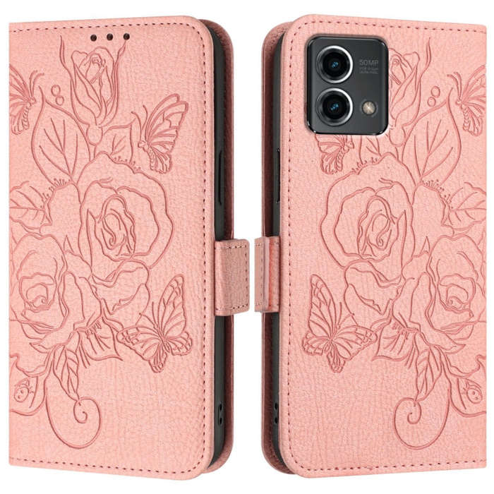For Motorola Moto G Stylus 5G 2024 Embossed Rose RFID Anti-theft Leather Phone Case(Pink)