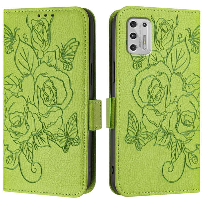 For Motorola Moto G Stylus 2021 4G Embossed Rose RFID Anti-theft Leather Phone Case(Green)