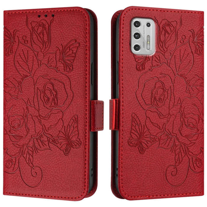 For Motorola Moto G Stylus 2021 4G Embossed Rose RFID Anti-theft Leather Phone Case(Red)