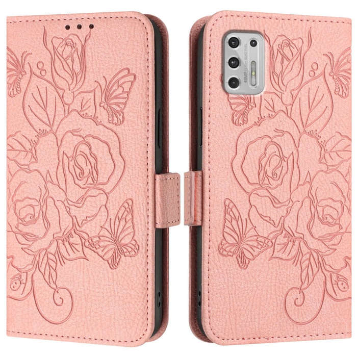 For Motorola Moto G Stylus 2021 4G Embossed Rose RFID Anti-theft Leather Phone Case(Pink)