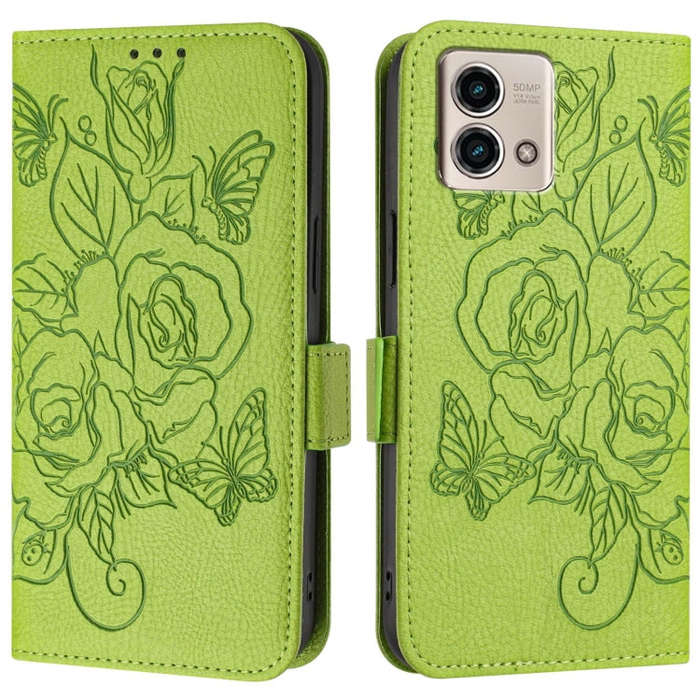 For Motorola Moto G Stylus 2023 4G Embossed Rose RFID Anti-theft Leather Phone Case(Green)