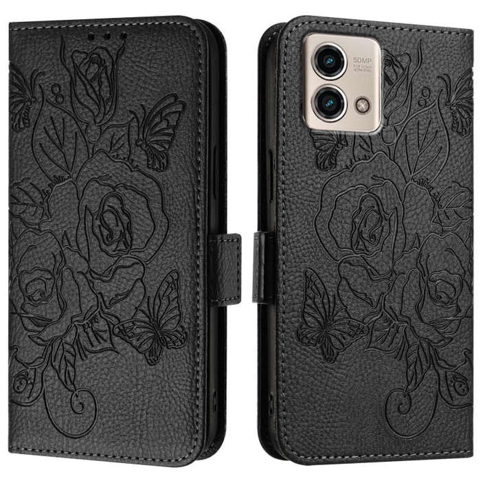 For Motorola Moto G Stylus 2023 5G Embossed Rose RFID Anti-theft Leather Phone Case(Black)