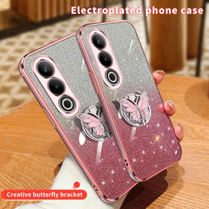 For OnePlus Ace 3V Plated Gradient Glitter Butterfly Holder TPU Phone Case(Black)