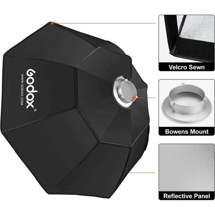 Godox Octagon Honeycomb Grid Softbox with Bowens Mount, Size:120cm