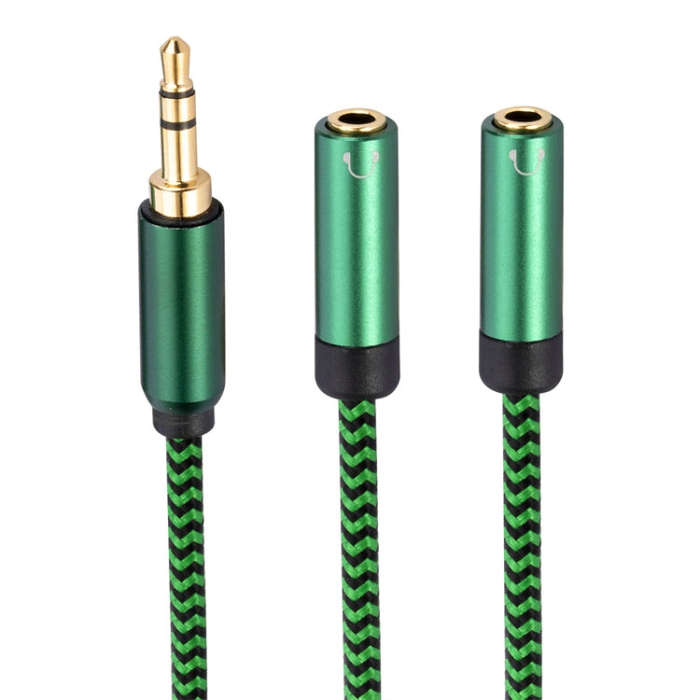 3.5mm Male to Dual 3.5mm Female 2 in 1 Audio Adapter Cable, Length:0.5m(Green)