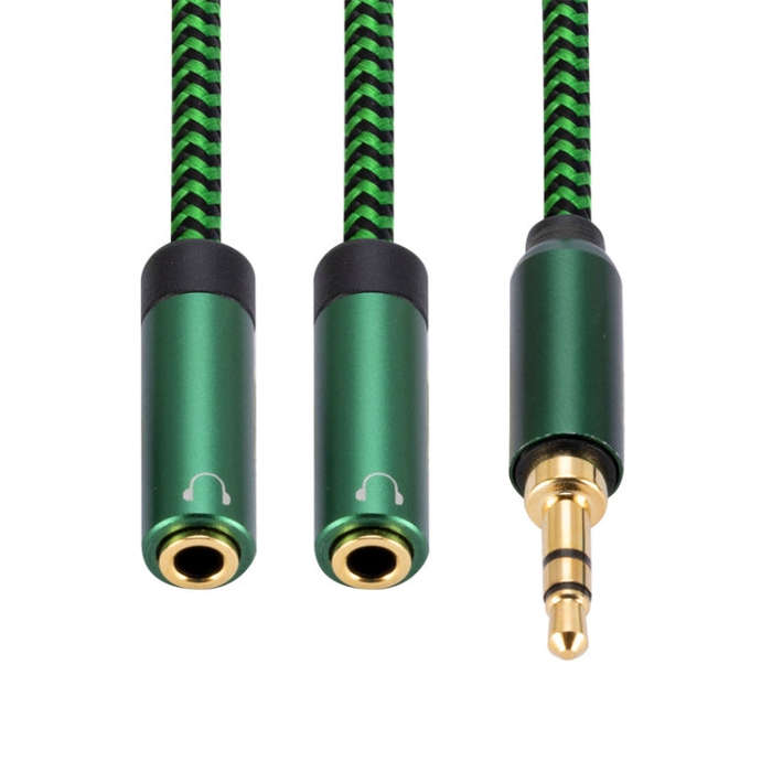 3.5mm Male to Dual 3.5mm Female 2 in 1 Audio Adapter Cable, Length:0.5m(Green)