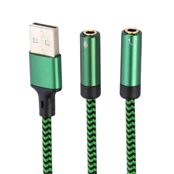 USB-A to Dual 3.5mm Separate Style Audio Adapter Cable, Length:0.5m(Green)
