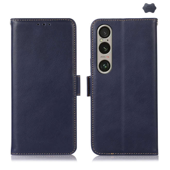 For Sony Xperia 1 VI Magnetic Crazy Horse Texture Genuine Leather RFID Phone Case(Blue)