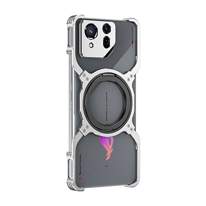 For Asus ROG Phone 8 / 8 Pro Mechanical Arm Borderless MagSafe Holder Metal Phone Case(Silver)