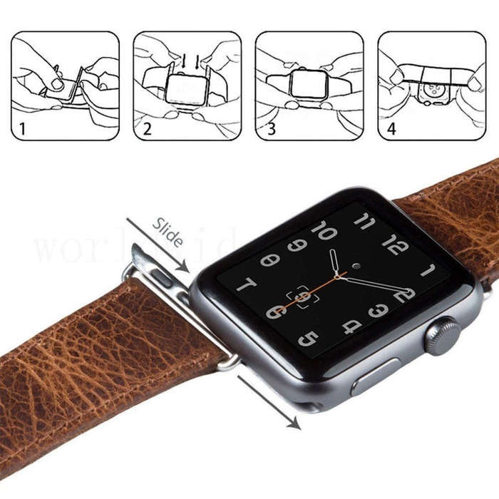 For Apple Watch 5 & 4 44mm / 3 & 2 & 1 42mm Round Tail Retro Crazy Horse Texture Leather Watch Ba...