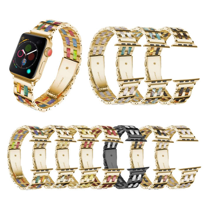 For Apple Watch 5 & 4 44mm / 3 & 2 & 1 42mm Stainless Steel + Resin Watch Band(Black)