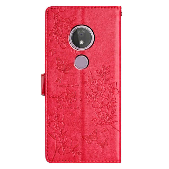 For Motorola Moto G7 Power Butterflies and Flowers Leather Phone Case(Red)