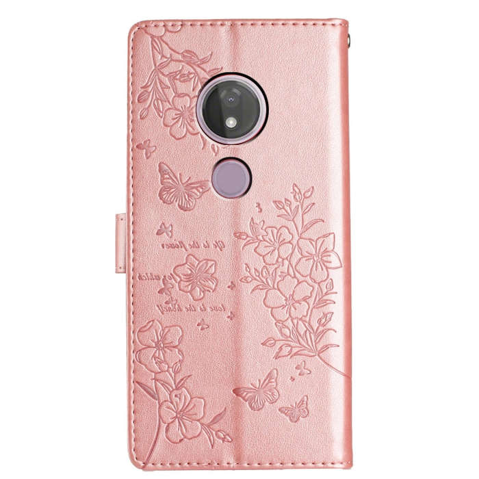 For Motorola Moto G7 Power Butterflies and Flowers Leather Phone Case(Rose Gold)