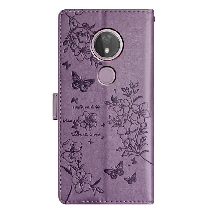 For Motorola Moto G7 Power Butterflies and Flowers Leather Phone Case(Purple)