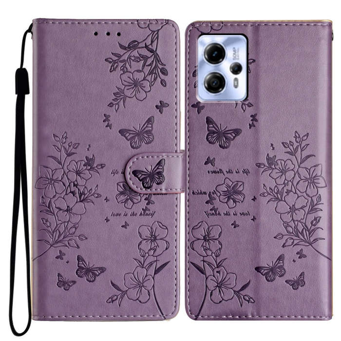 For Motorola Moto G13 / G23 Butterflies and Flowers Leather Phone Case(Purple)