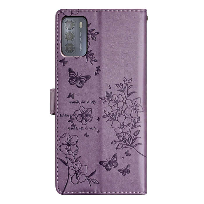For Motorola Moto G50 Butterflies and Flowers Leather Phone Case(Purple)