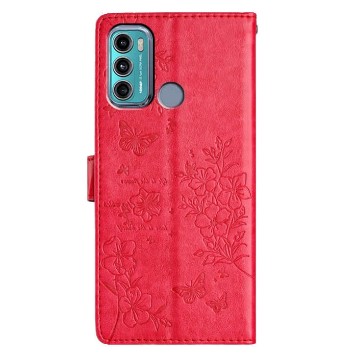For Motorola Moto G40 Fusion Butterflies and Flowers Leather Phone Case(Red)