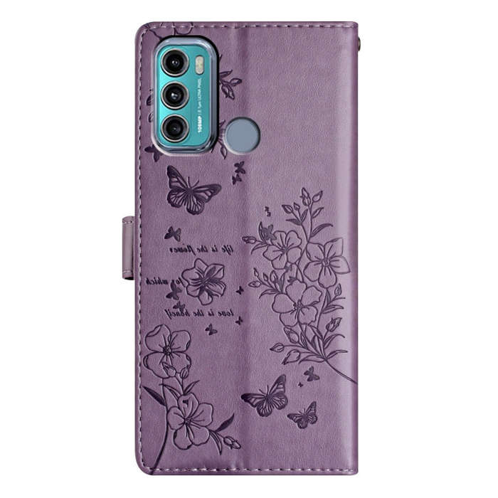 For Motorola Moto G40 Fusion Butterflies and Flowers Leather Phone Case(Purple)