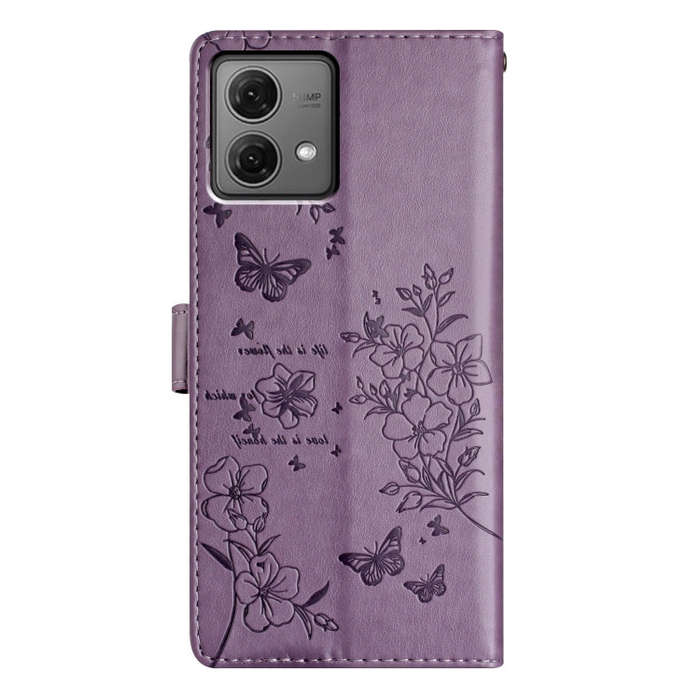 For Motorola Moto G84 5G Butterflies and Flowers Leather Phone Case(Purple)