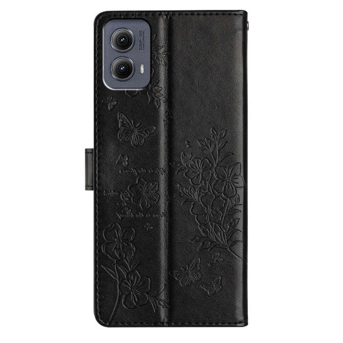 For Motorola Edge 2024 Butterflies and Flowers Leather Phone Case(Black)