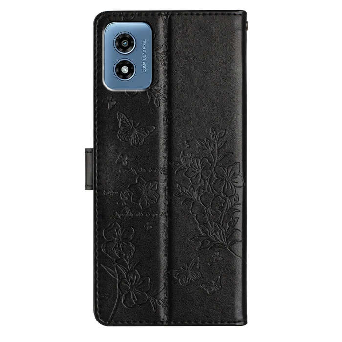 For Motorola Moto G Play 5G 2024 Butterflies and Flowers Leather Phone Case(Black)