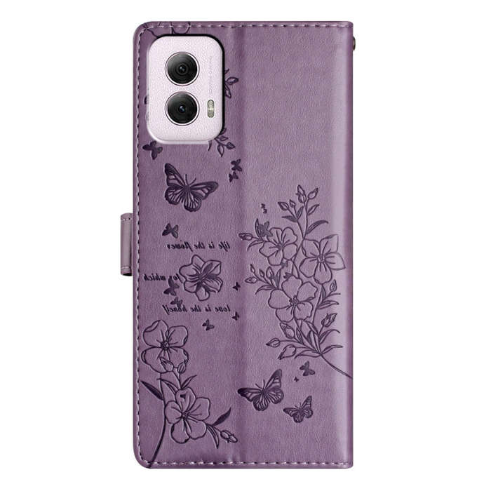 For Motorola Moto G Power 5G Butterflies and Flowers Leather Phone Case(Purple)