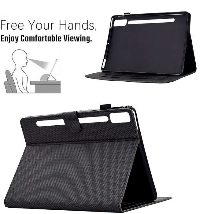 For Lenovo Tab P12 Solid Color Fiber Texture Smart Tablet Leather Case(Black)