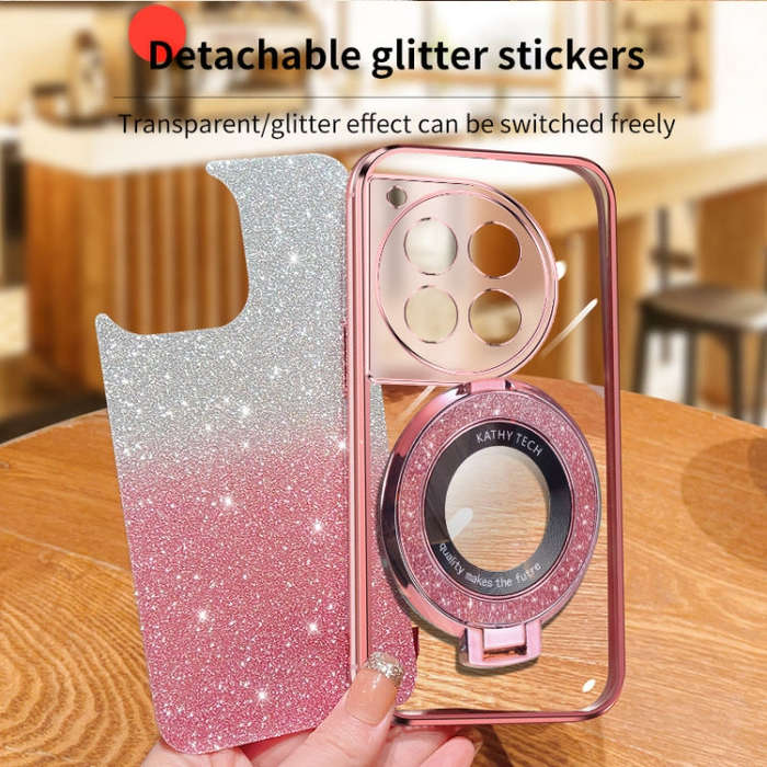 For OnePlus Ace 3 Plated Gradient Glitter Round Holder TPU Phone Case(Sierra Blue)