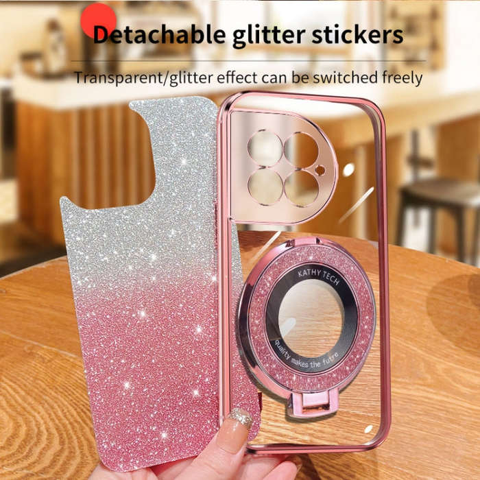 For OnePlus Ace 2 Pro Plated Gradient Glitter Round Holder TPU Phone Case(Silver)