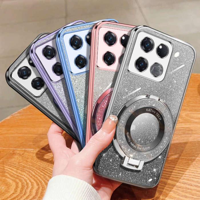 For OnePlus Ace Racing Plated Gradient Glitter Round Holder TPU Phone Case(Silver)