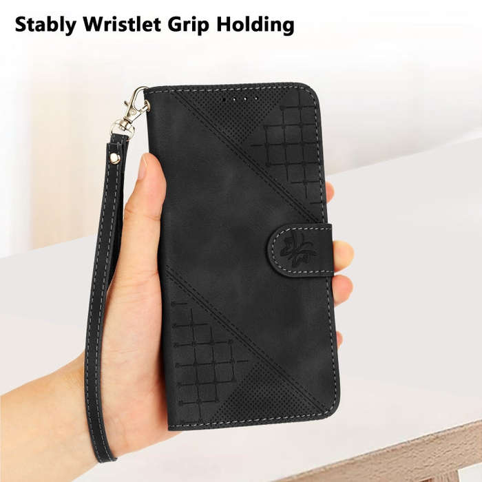 For Google Pixel 6a Grid Butterfly Embossed Pattern Leather Phone Case with Lanyard(Black)