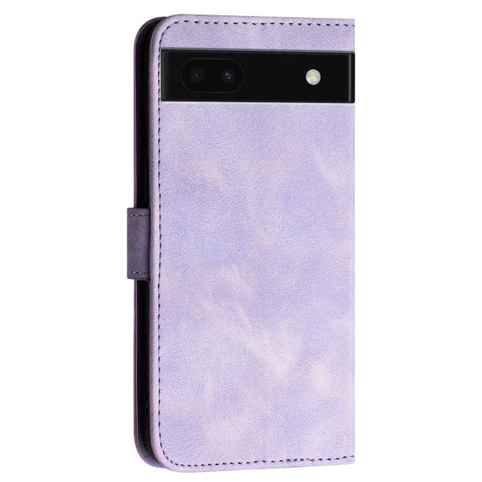 For Google Pixel 6a Grid Butterfly Embossed Pattern Leather Phone Case with Lanyard(Light Purple)